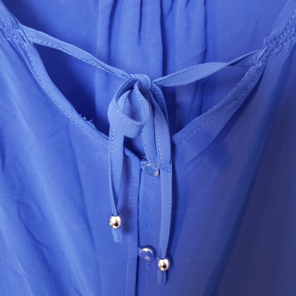 Reitmans Blue 3/4 Sleeve Tie Front Button Blouse - Picture 3 of 7